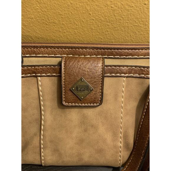 Vintage b.o.c. BORN Crossbody Purse 2 Tone Tan Faux‎ Suede Double Strap - Picture 3 of 15